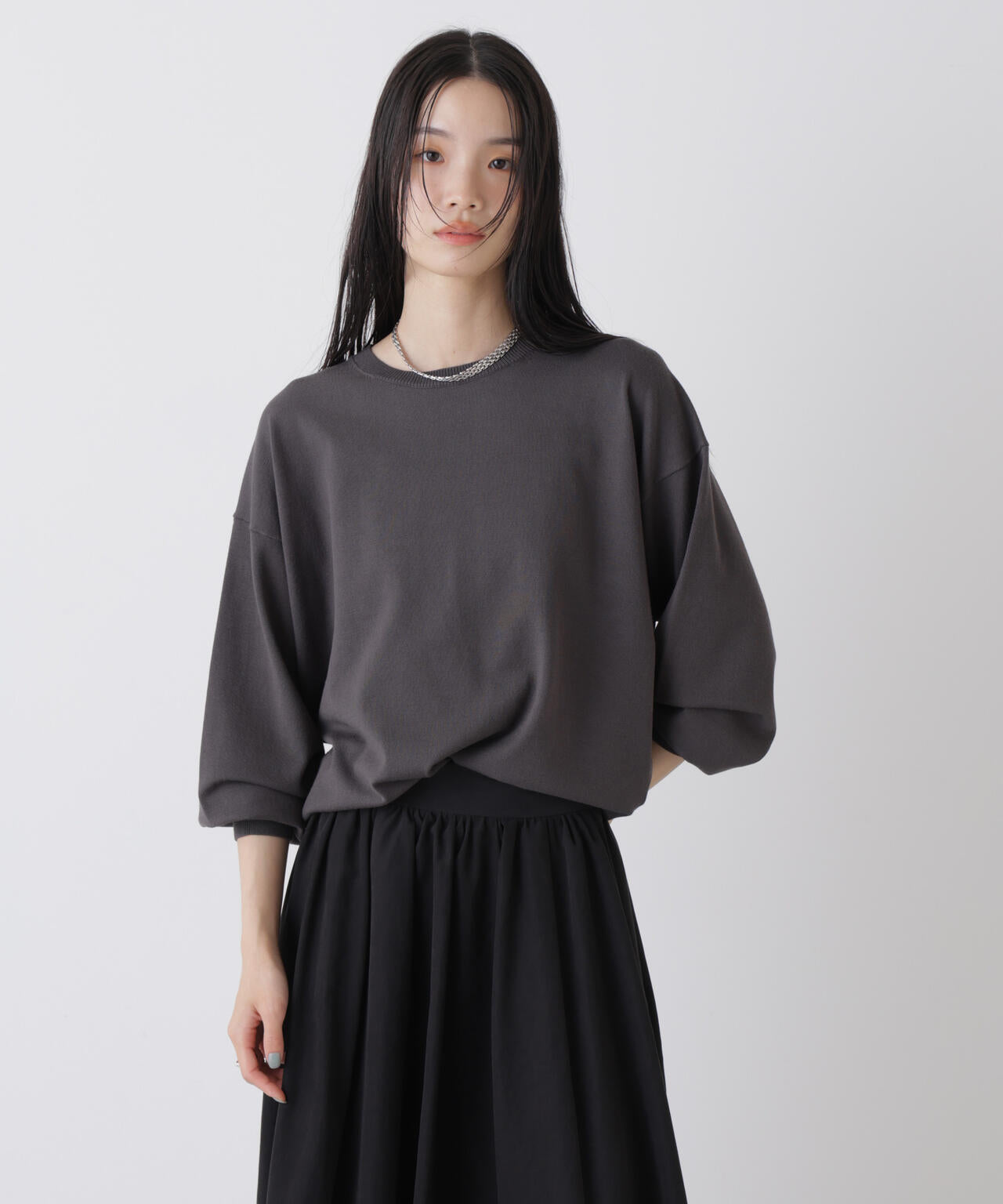 洗濯機洗可バンブーレーヨンニット ワイドクルーネックプルオーバー 6736122309