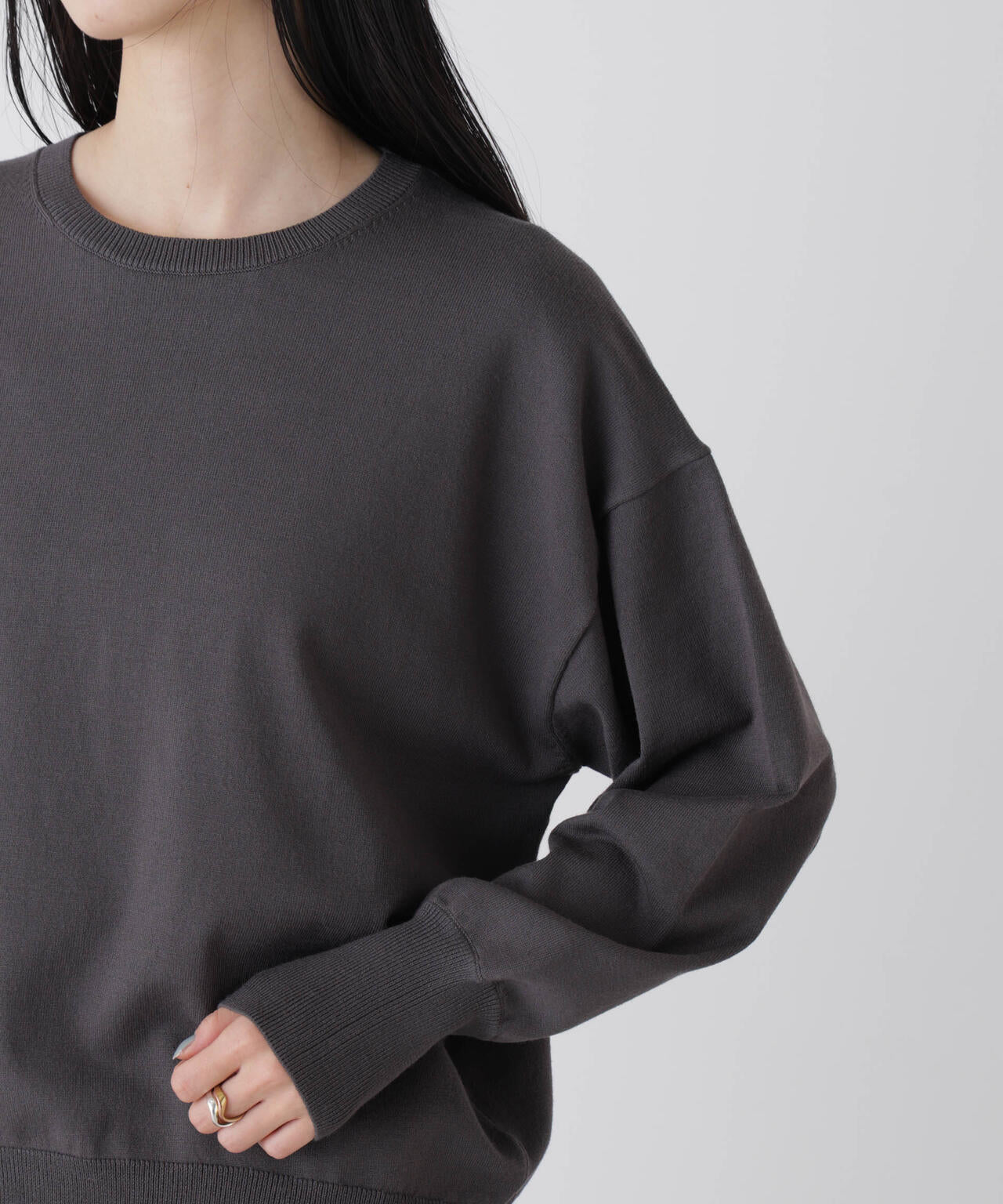 洗濯機洗可バンブーレーヨンニット ワイドクルーネックプルオーバー 6736122309