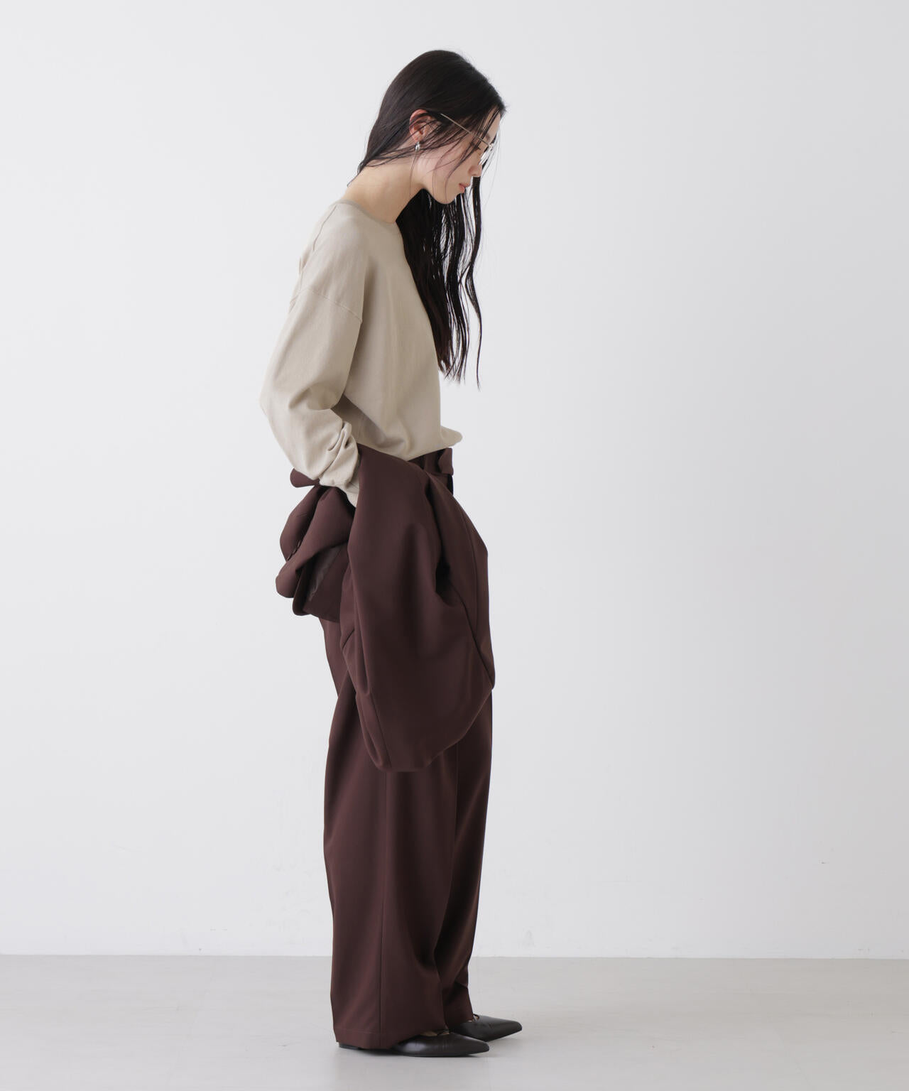 洗濯機洗可バンブーレーヨンニット ワイドクルーネックプルオーバー 6736122309