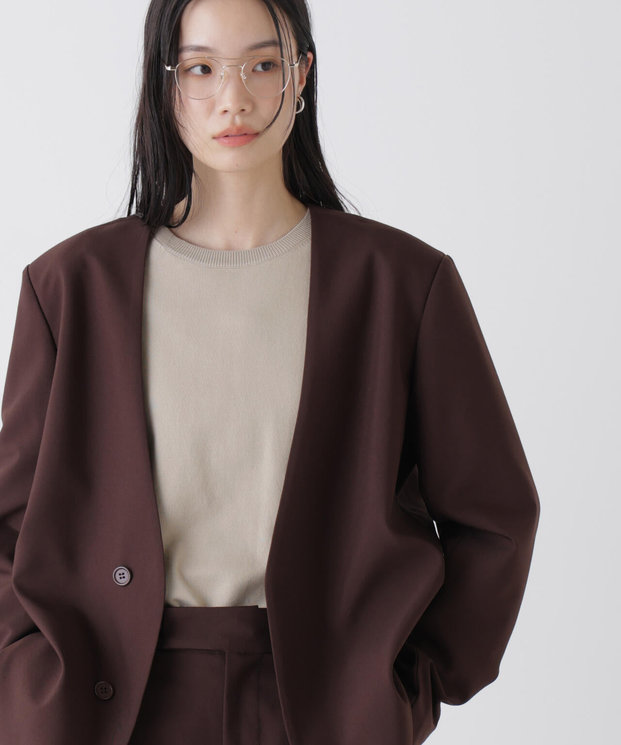 洗濯機洗可バンブーレーヨンニット ワイドクルーネックプルオーバー 6736122309