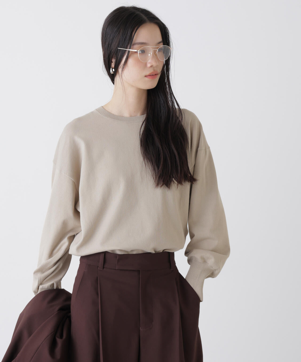 洗濯機洗可バンブーレーヨンニット ワイドクルーネックプルオーバー 6736122309