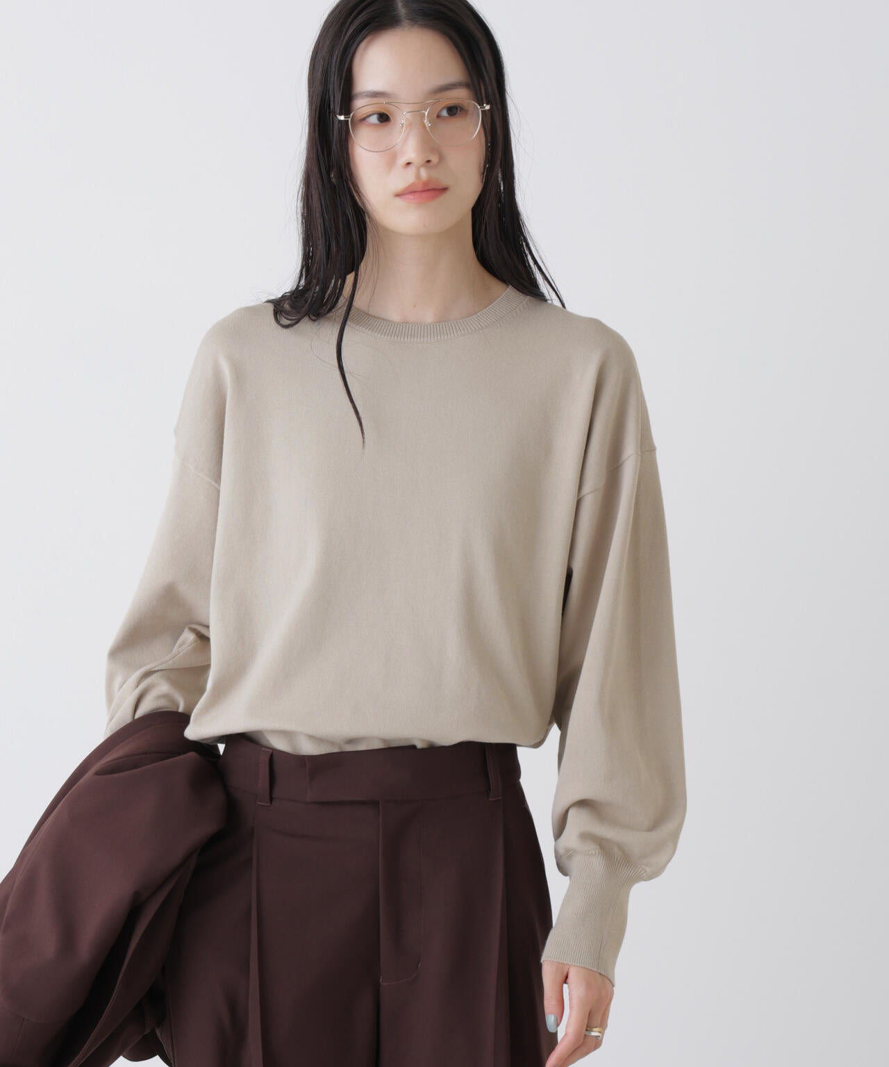 洗濯機洗可バンブーレーヨンニット ワイドクルーネックプルオーバー