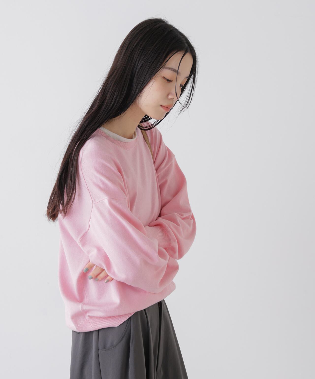 洗濯機洗可バンブーレーヨンニット ワイドクルーネックプルオーバー 6736122309