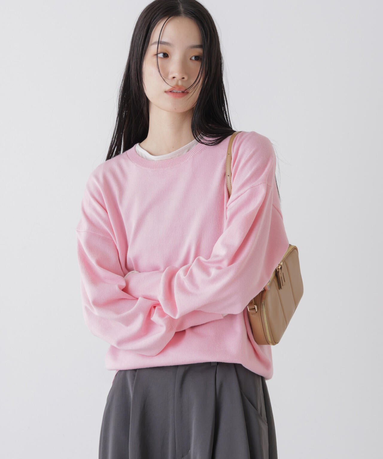 洗濯機洗可バンブーレーヨンニット ワイドクルーネックプルオーバー 6736122309