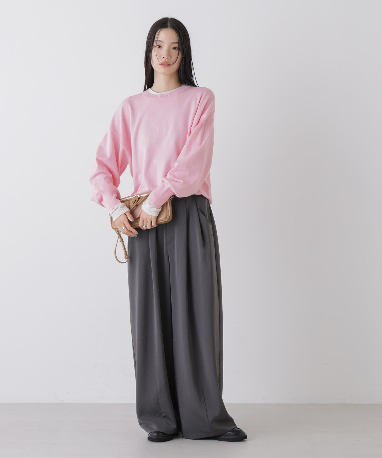 洗濯機洗可バンブーレーヨンニット ワイドクルーネックプルオーバー 6736122309