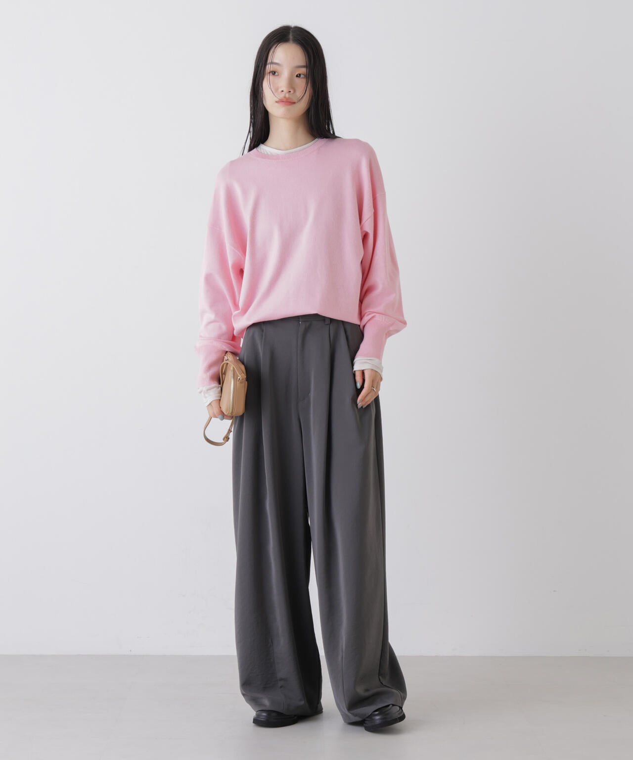 洗濯機洗可バンブーレーヨンニット ワイドクルーネックプルオーバー 6736122309