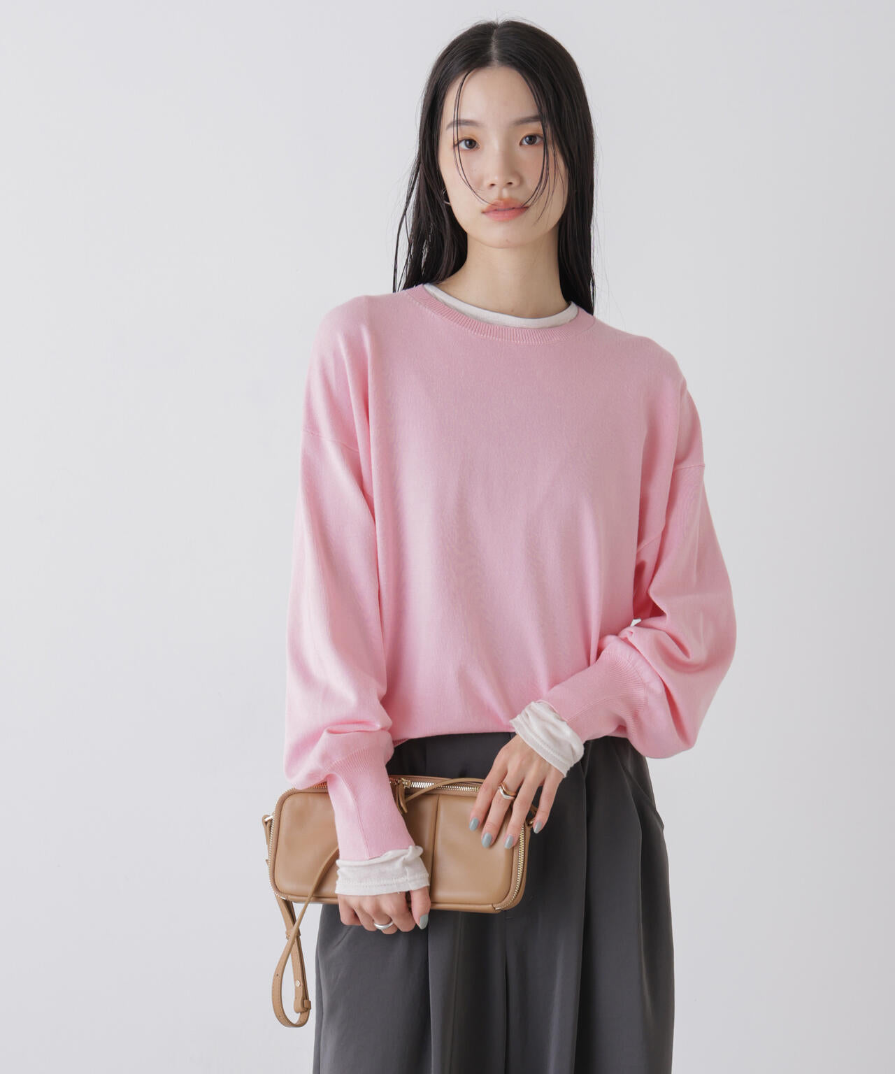 洗濯機洗可 バンブーレーヨンニット ワイド クルーネック プルオーバー