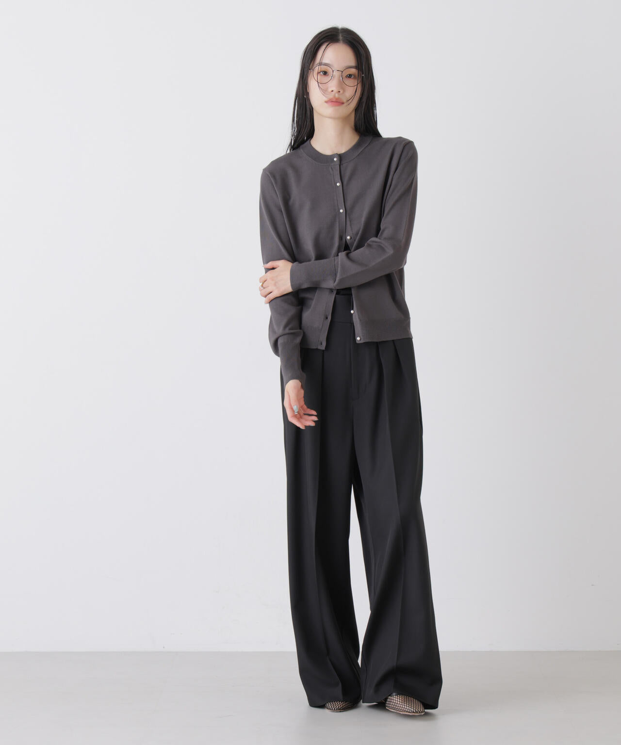 洗濯機洗可バンブーレーヨンニット パールボタンカーディガン 6736122310