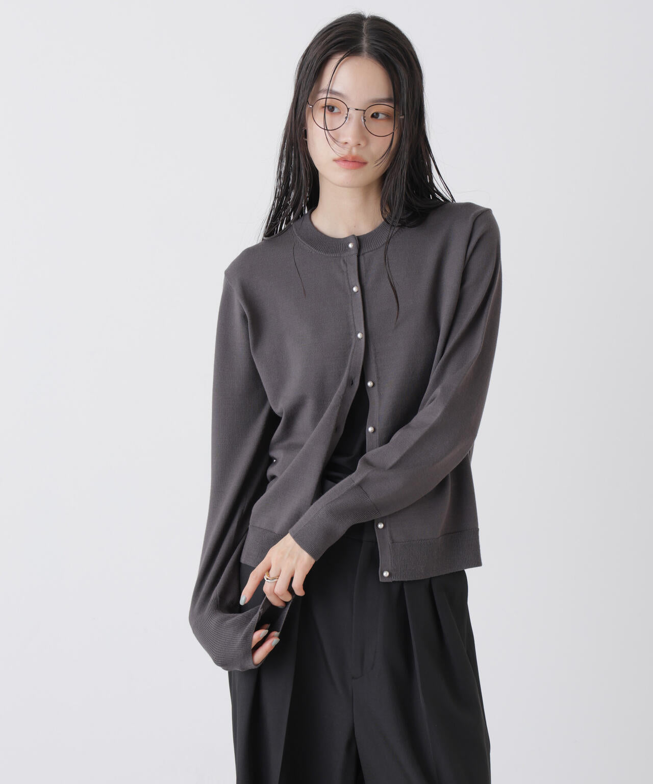 洗濯機洗可バンブーレーヨンニット パールボタンカーディガン