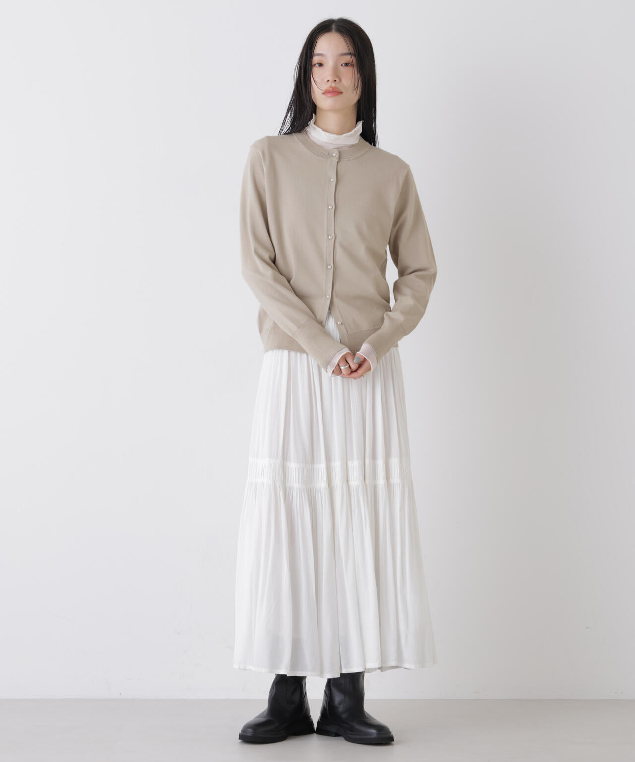 洗濯機洗可バンブーレーヨンニット パールボタンカーディガン 6736122310