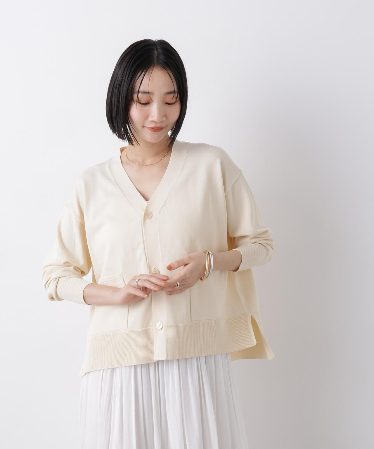 洗濯機洗い可UVカット接触冷感Vネックカーディガン 6736122311