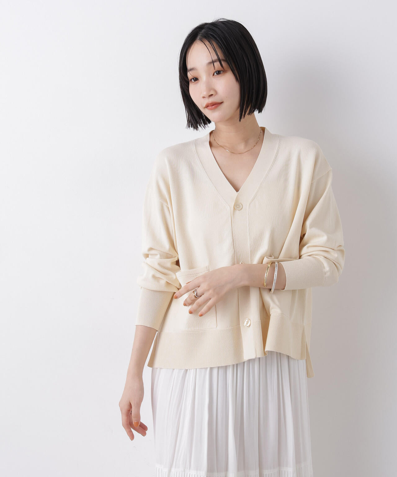 洗濯機洗い可UVカット接触冷感Vネックカーディガン 6736122311