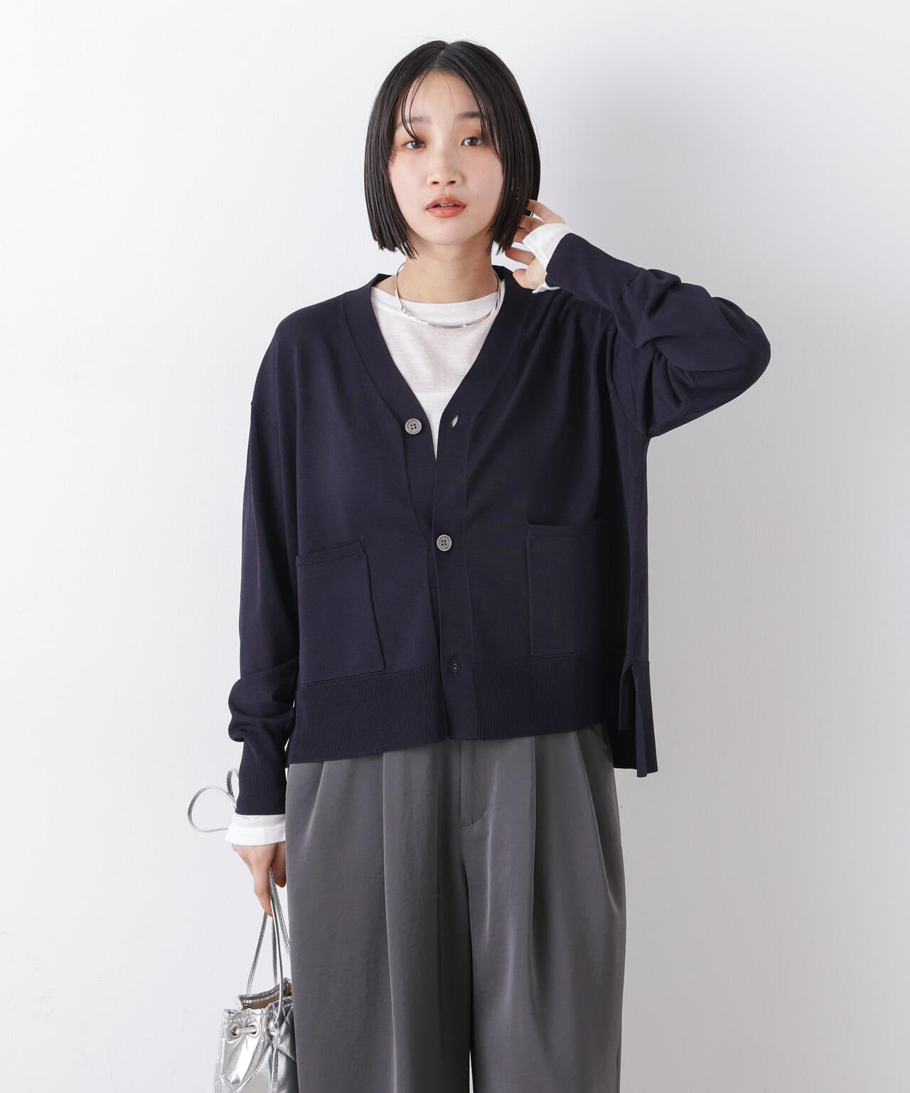 洗濯機洗い可UVカット接触冷感Vネックカーディガン 6736122311