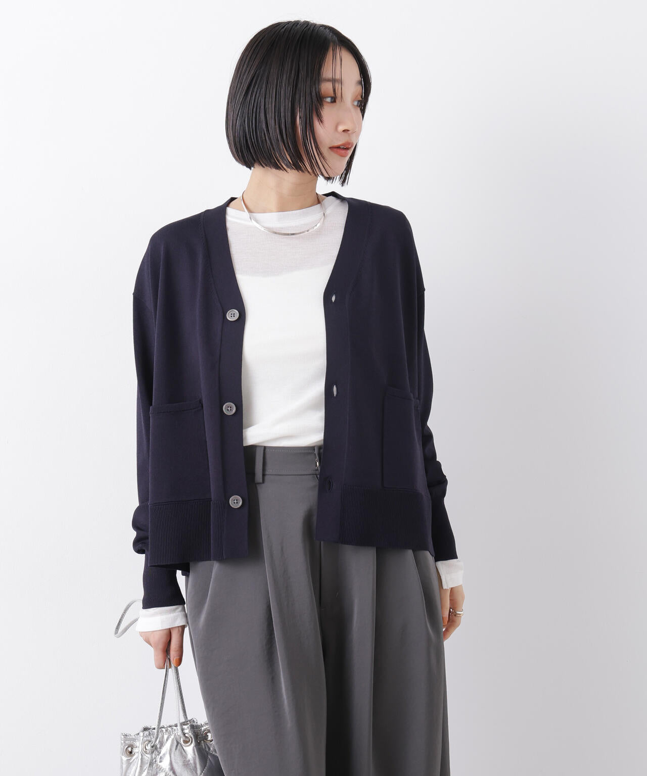 洗濯機洗い可UVカット接触冷感Vネックカーディガン 6736122311