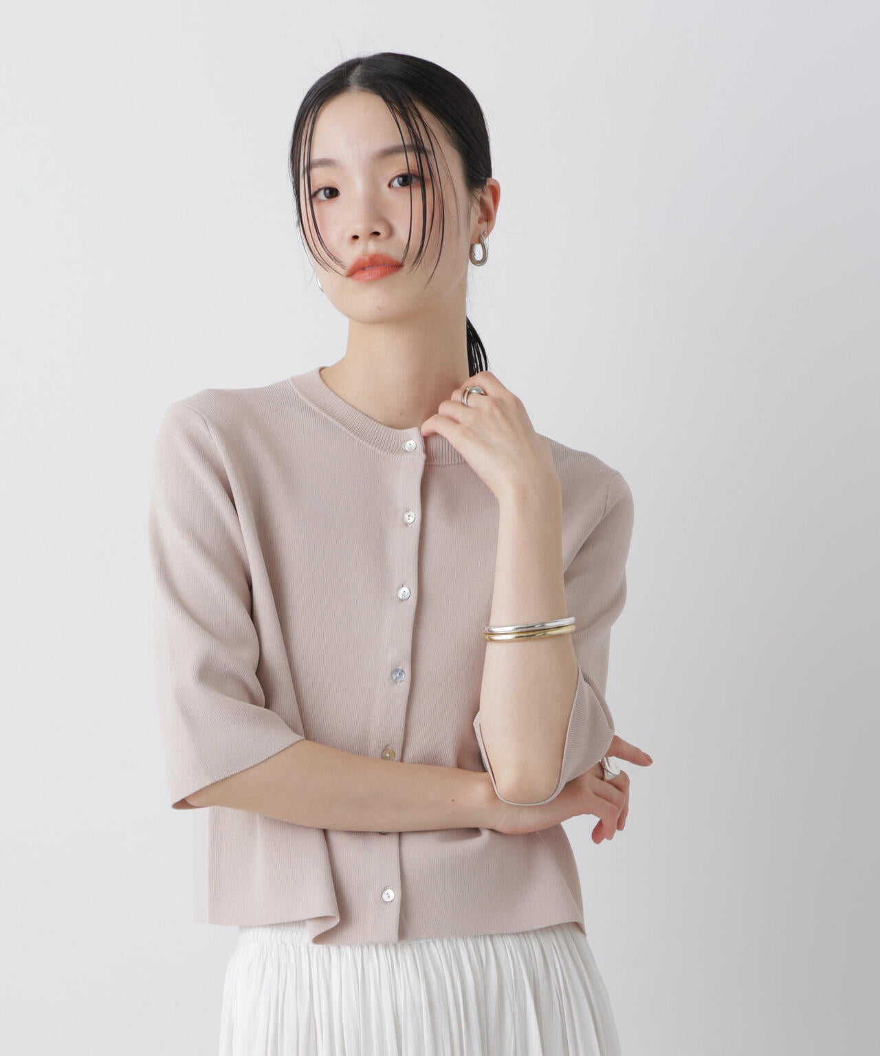 洗濯機洗い可UVカット接触冷感半袖カーディガン 6736122312