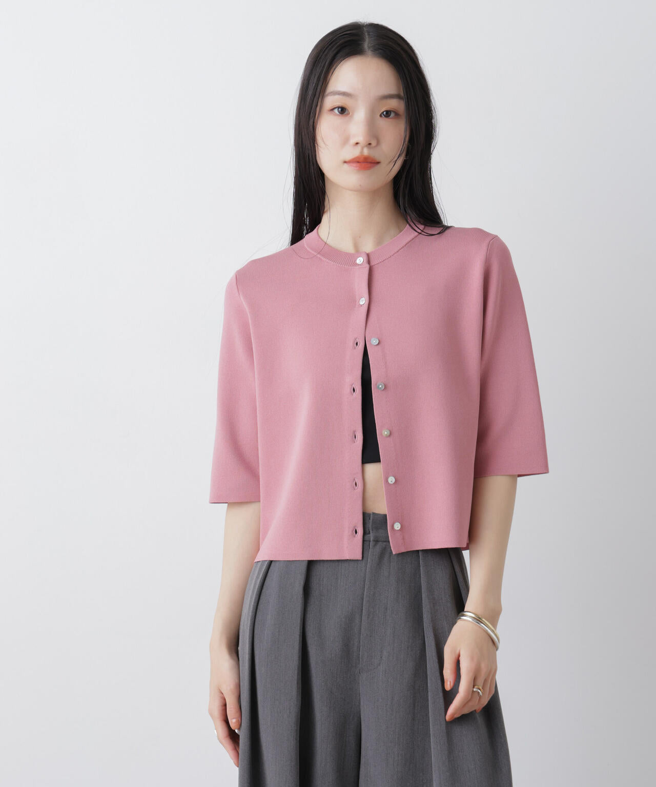 洗濯機洗い可UVカット接触冷感半袖カーディガン 6736122312