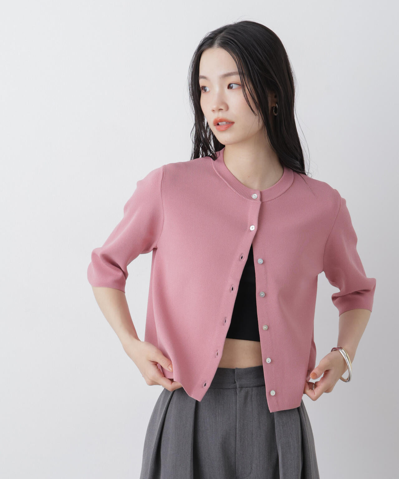 洗濯機洗い可UVカット接触冷感半袖カーディガン 6736122312