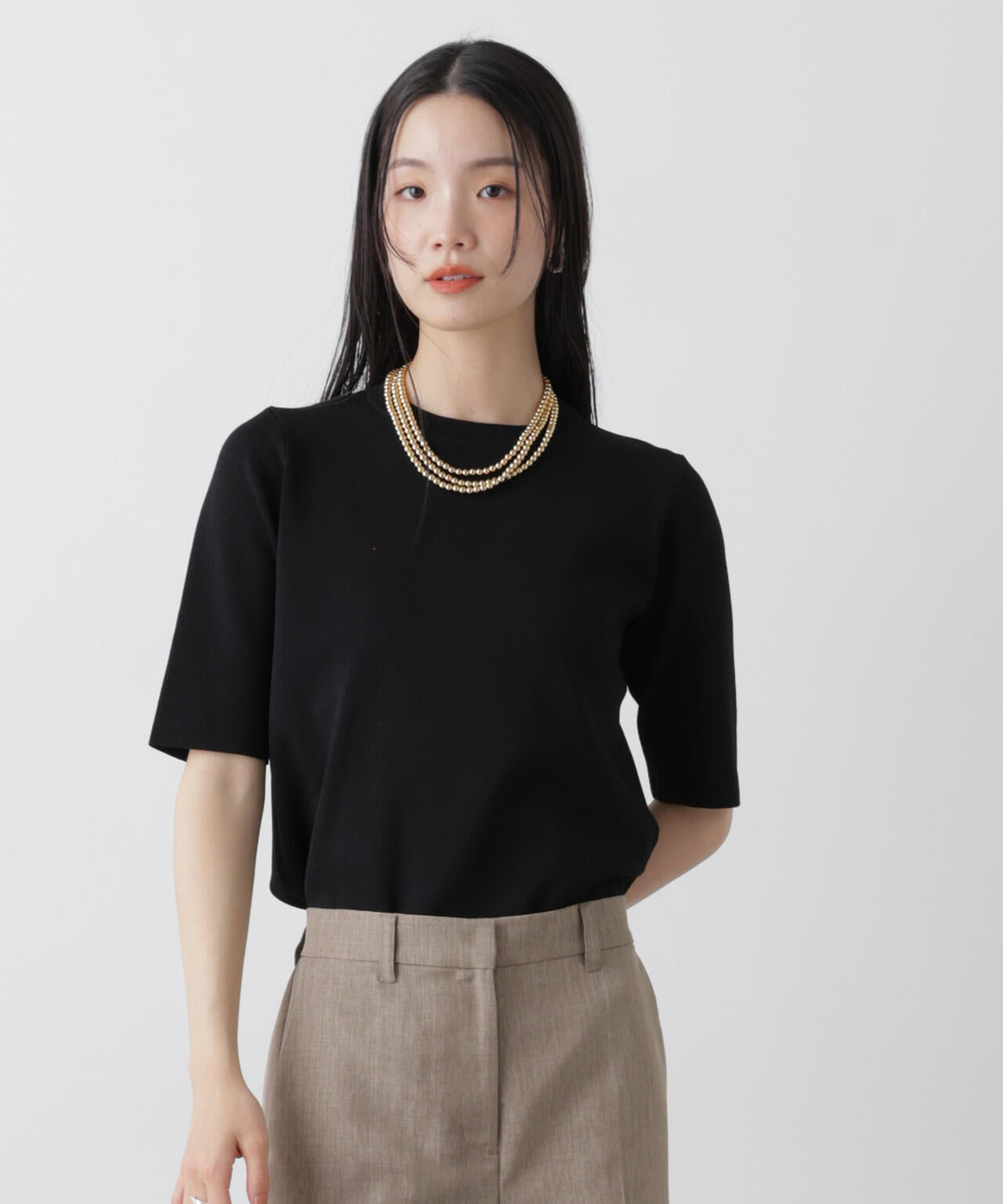 洗濯機洗い可UVカット接触冷感半袖ニット 6736122313