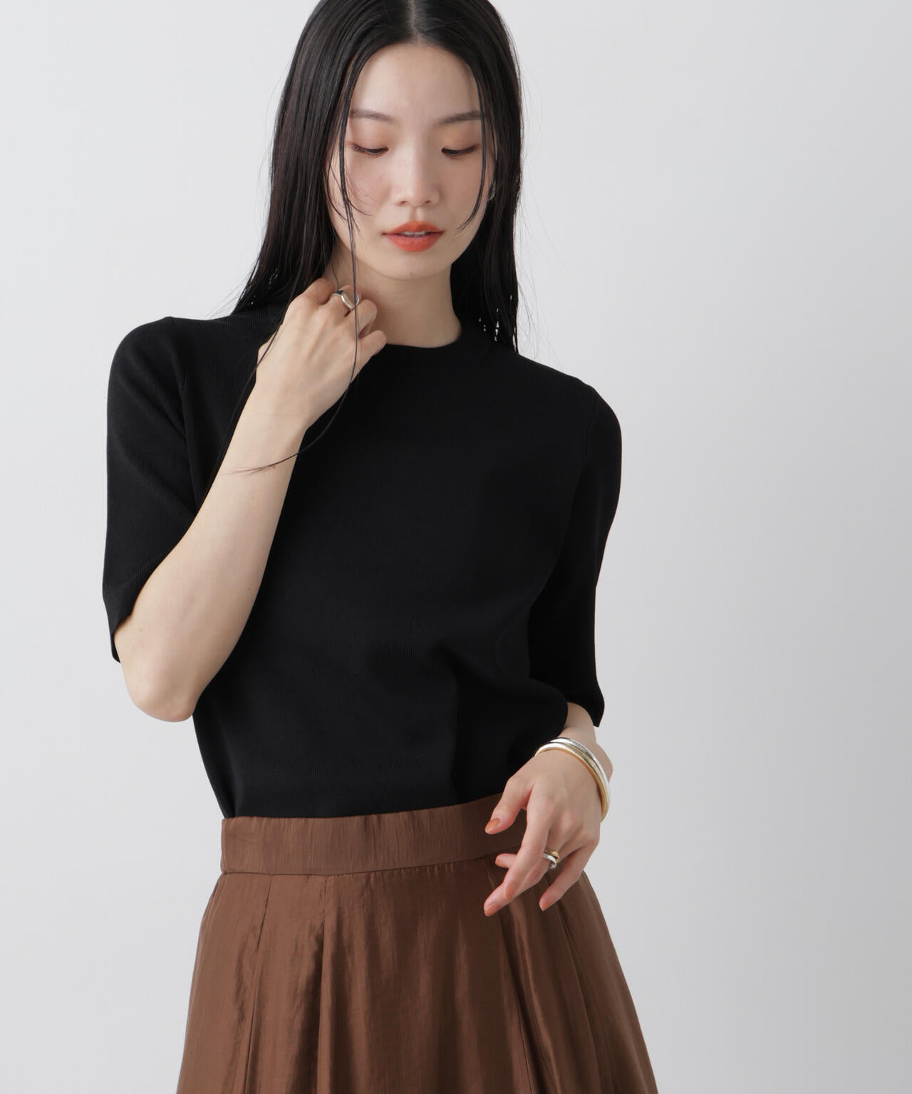 洗濯機洗い可UVカット接触冷感半袖ニット 6736122313