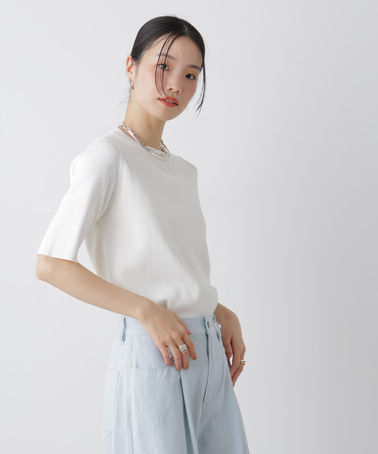 洗濯機洗い可UVカット接触冷感半袖ニット 6736122313