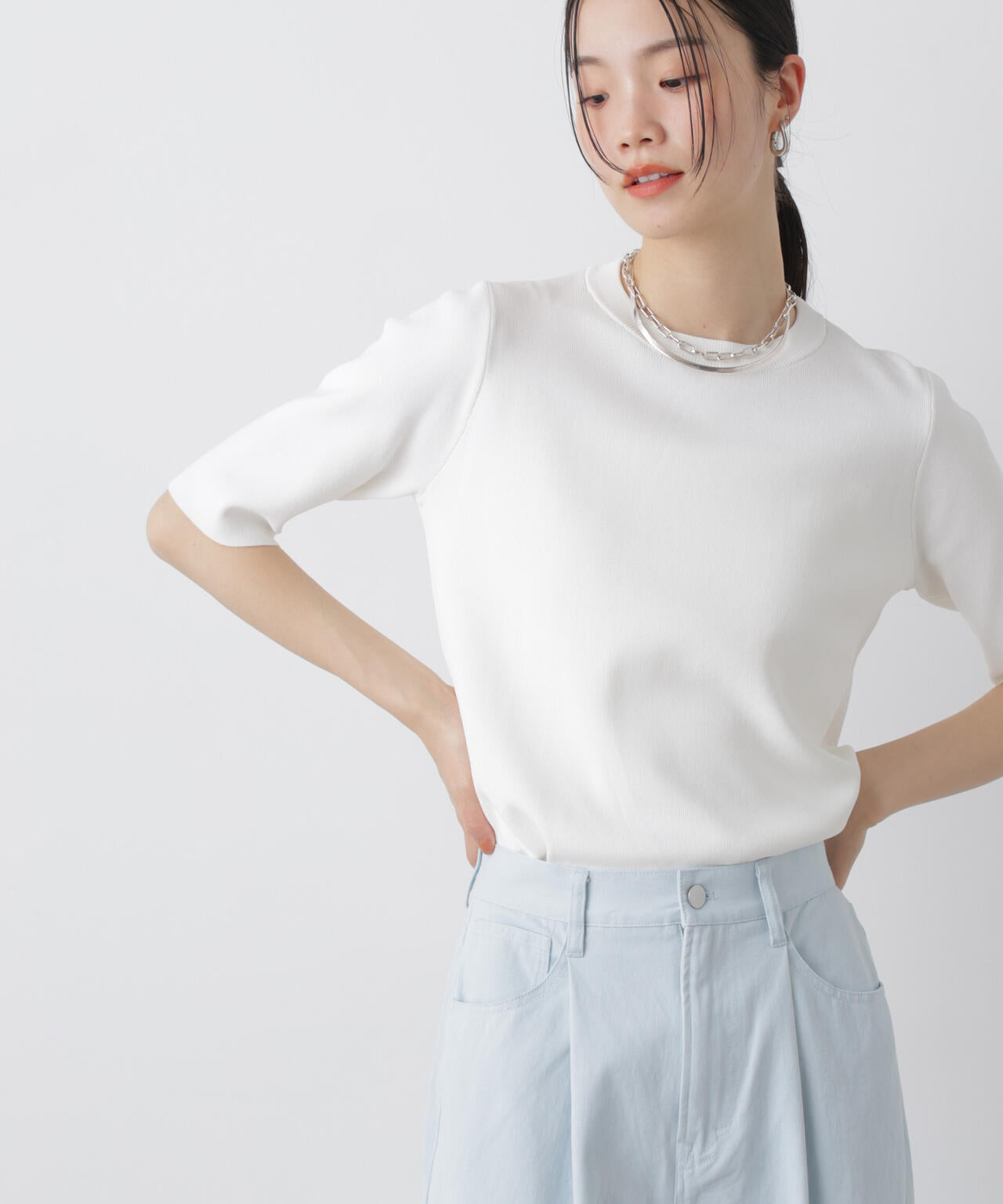 洗濯機洗い可UVカット接触冷感半袖ニット 6736122313