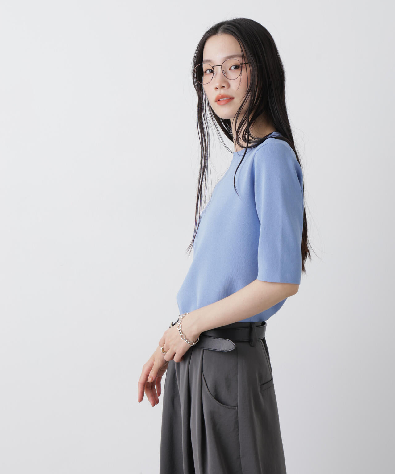 洗濯機洗い可UVカット接触冷感半袖ニット 6736122313