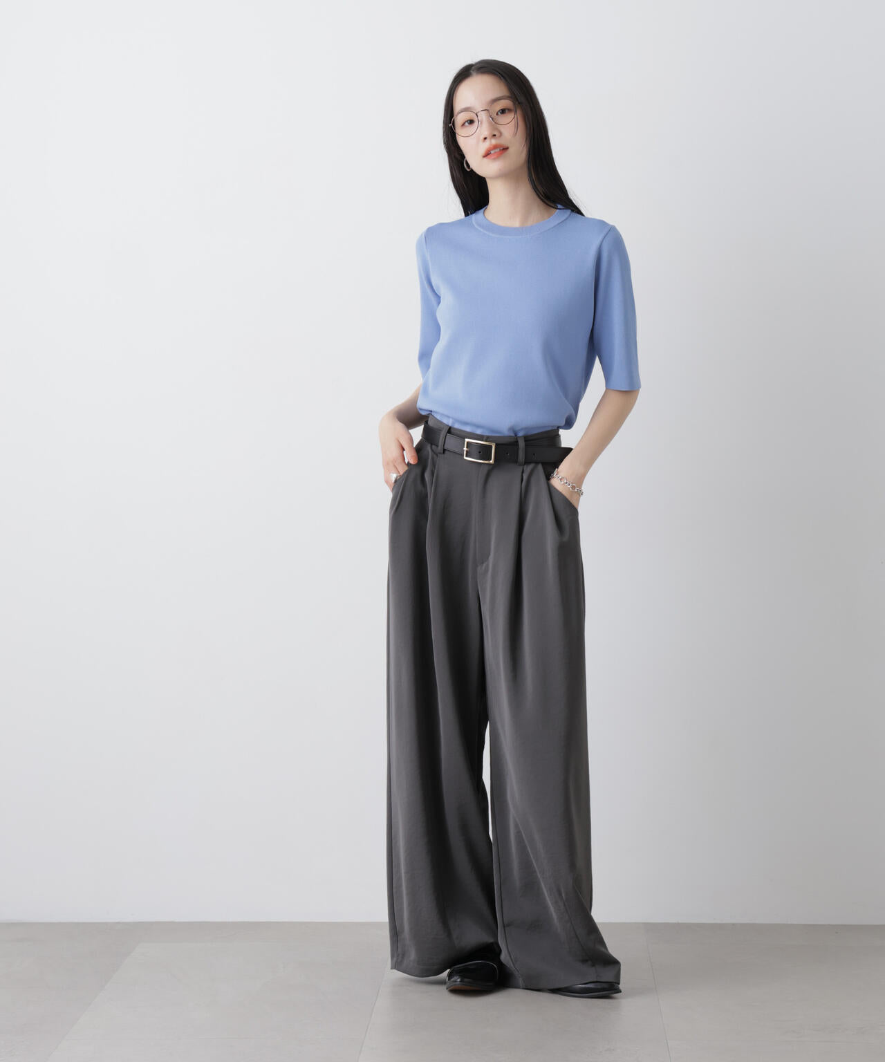 洗濯機洗い可UVカット接触冷感半袖ニット 6736122313