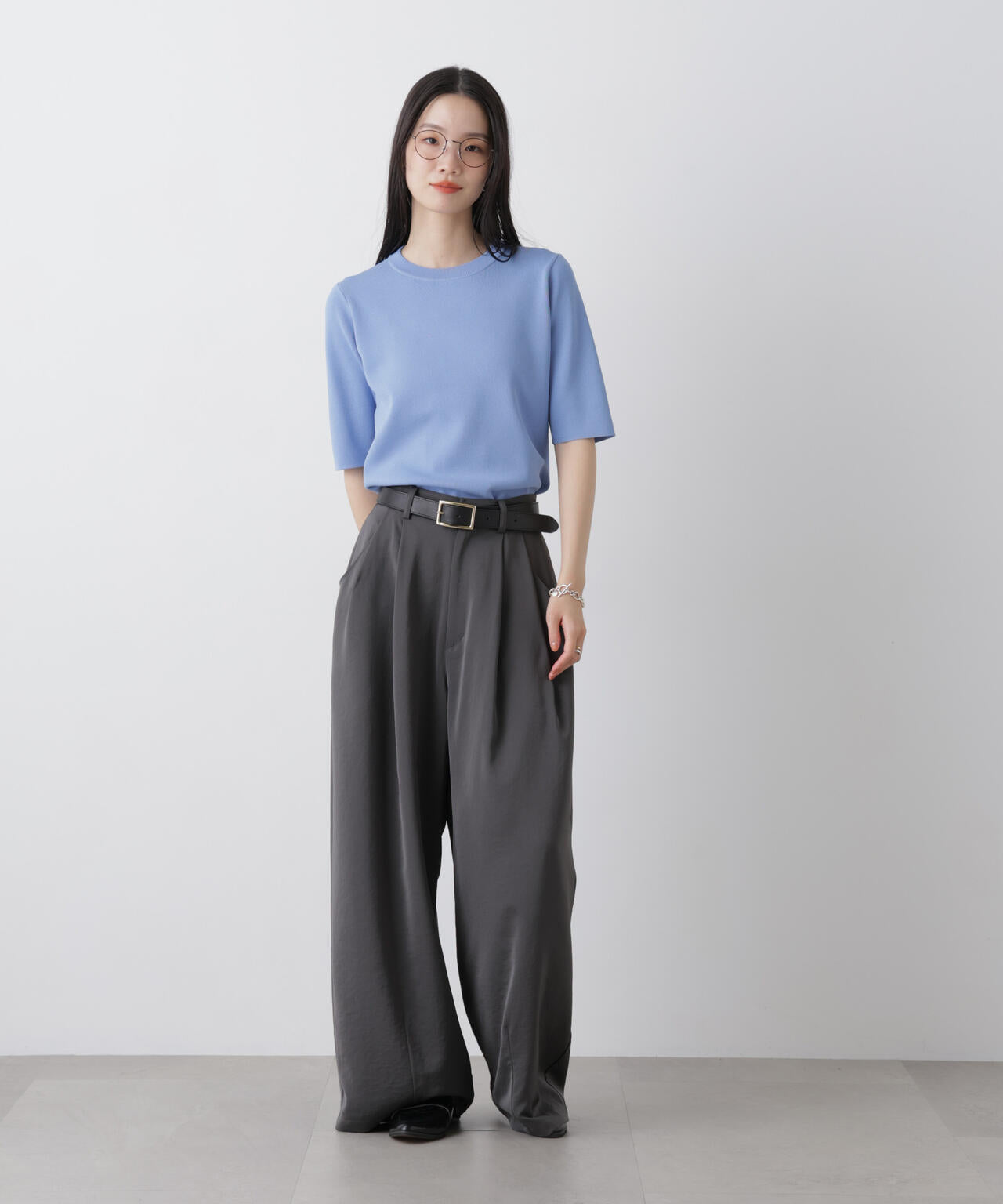 洗濯機洗い可UVカット接触冷感半袖ニット 6736122313