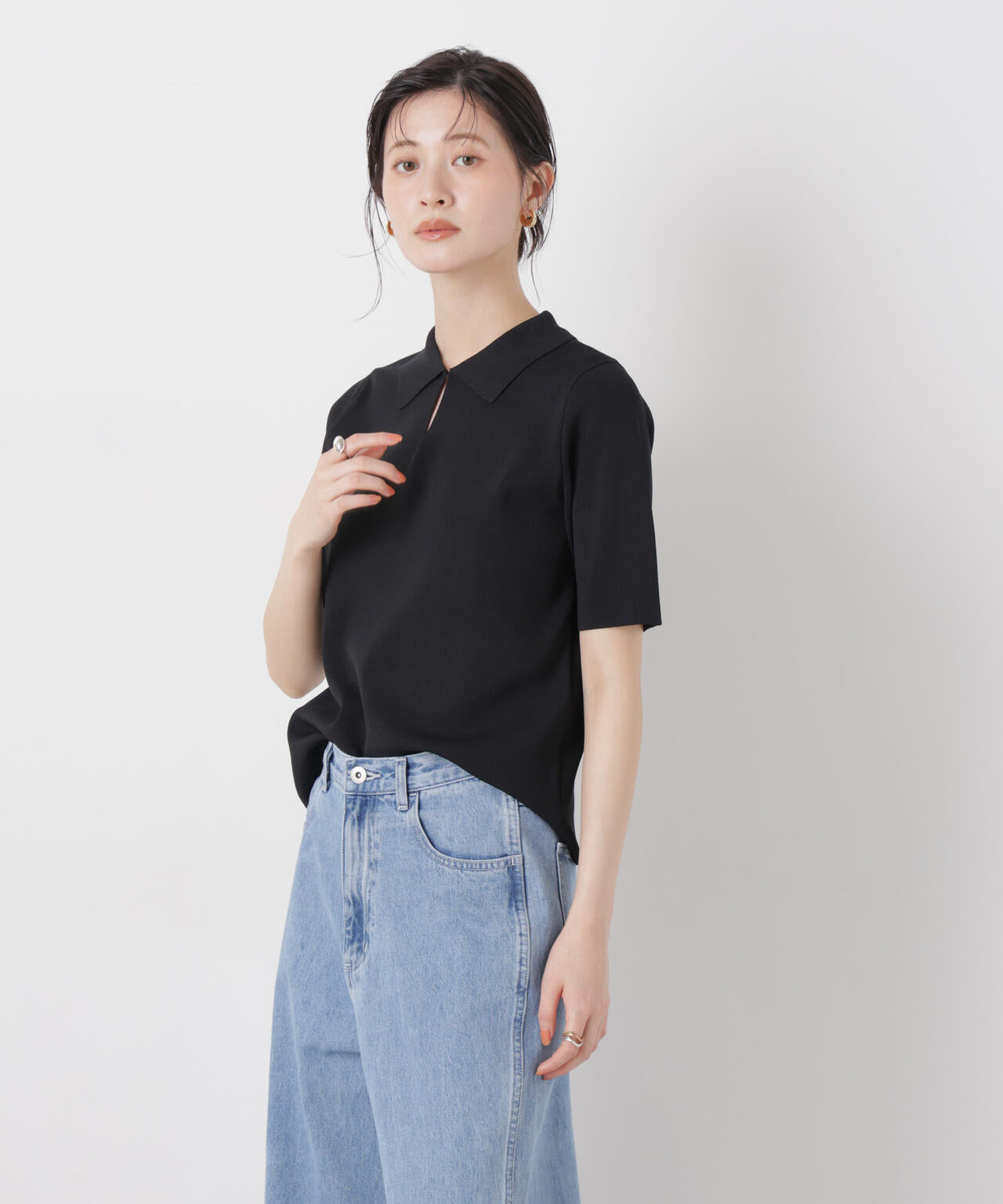 洗濯機洗い可UVカット接触冷感衿付き半袖ポロニット 6736122314