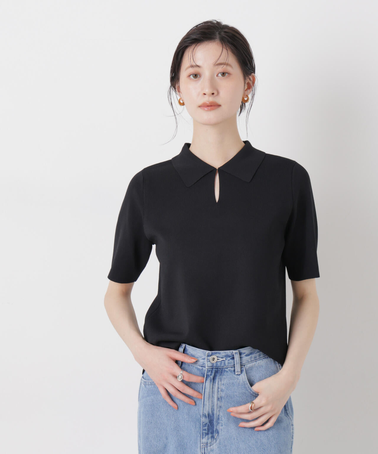 【sese produite par IENA】シルク混　襟付き半袖ニット イタリア糸・洗える細見え半袖ニット（コフィル） | ニット/セーター