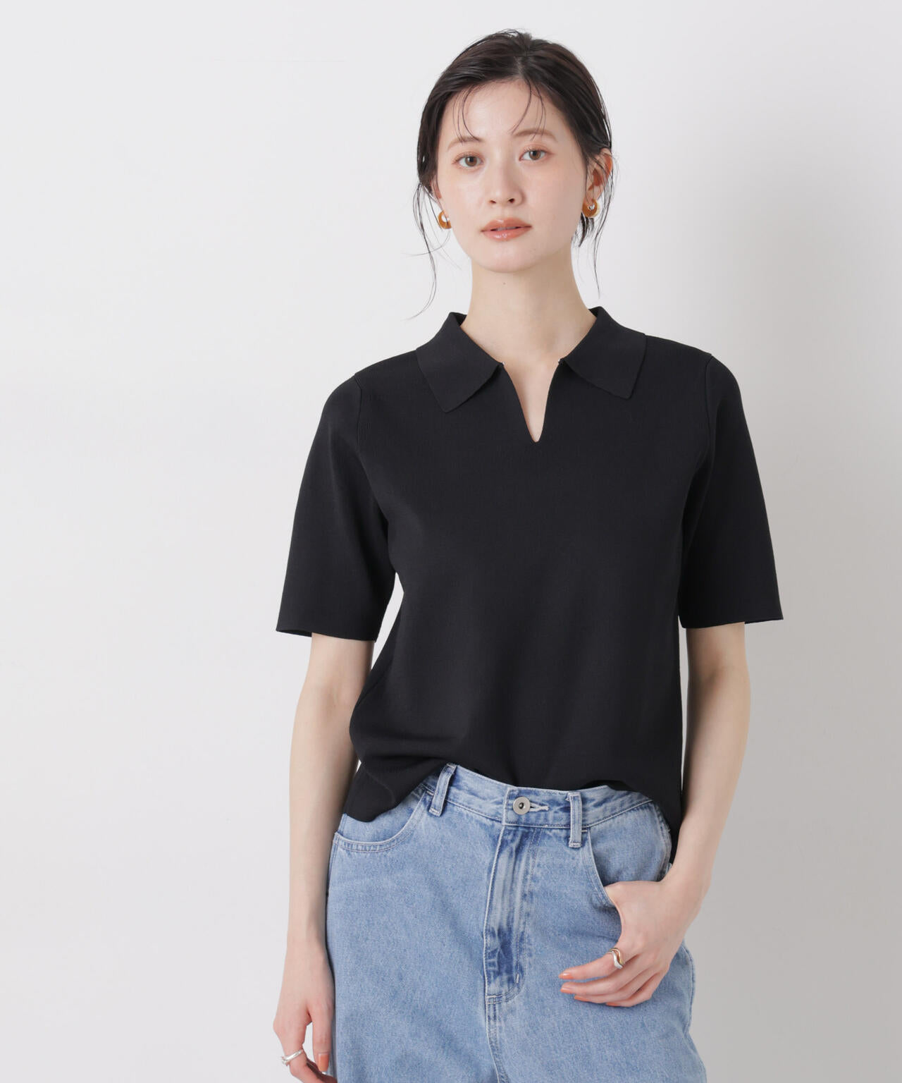 洗濯機洗い可UVカット接触冷感衿付き半袖ポロニット