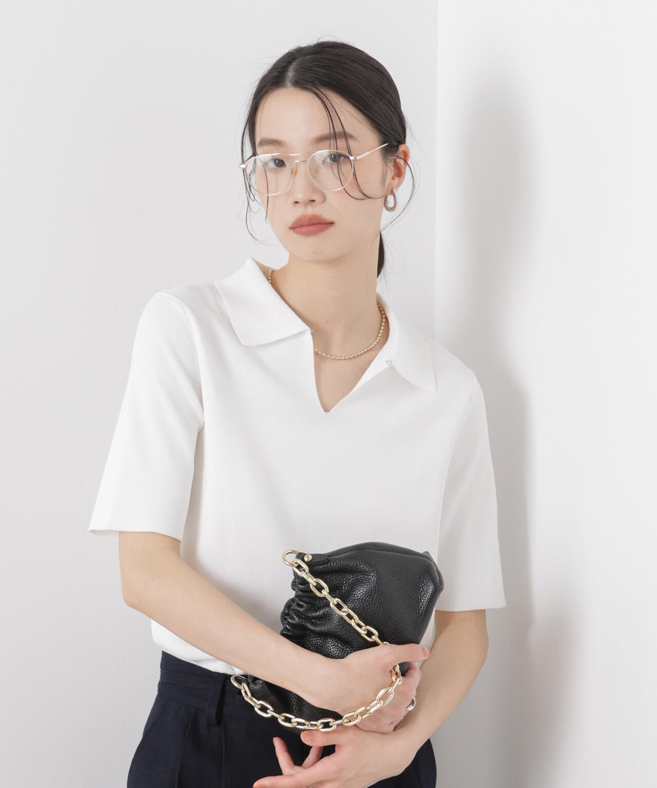 洗濯機洗い可UVカット接触冷感衿付き半袖ポロニット 6736122314