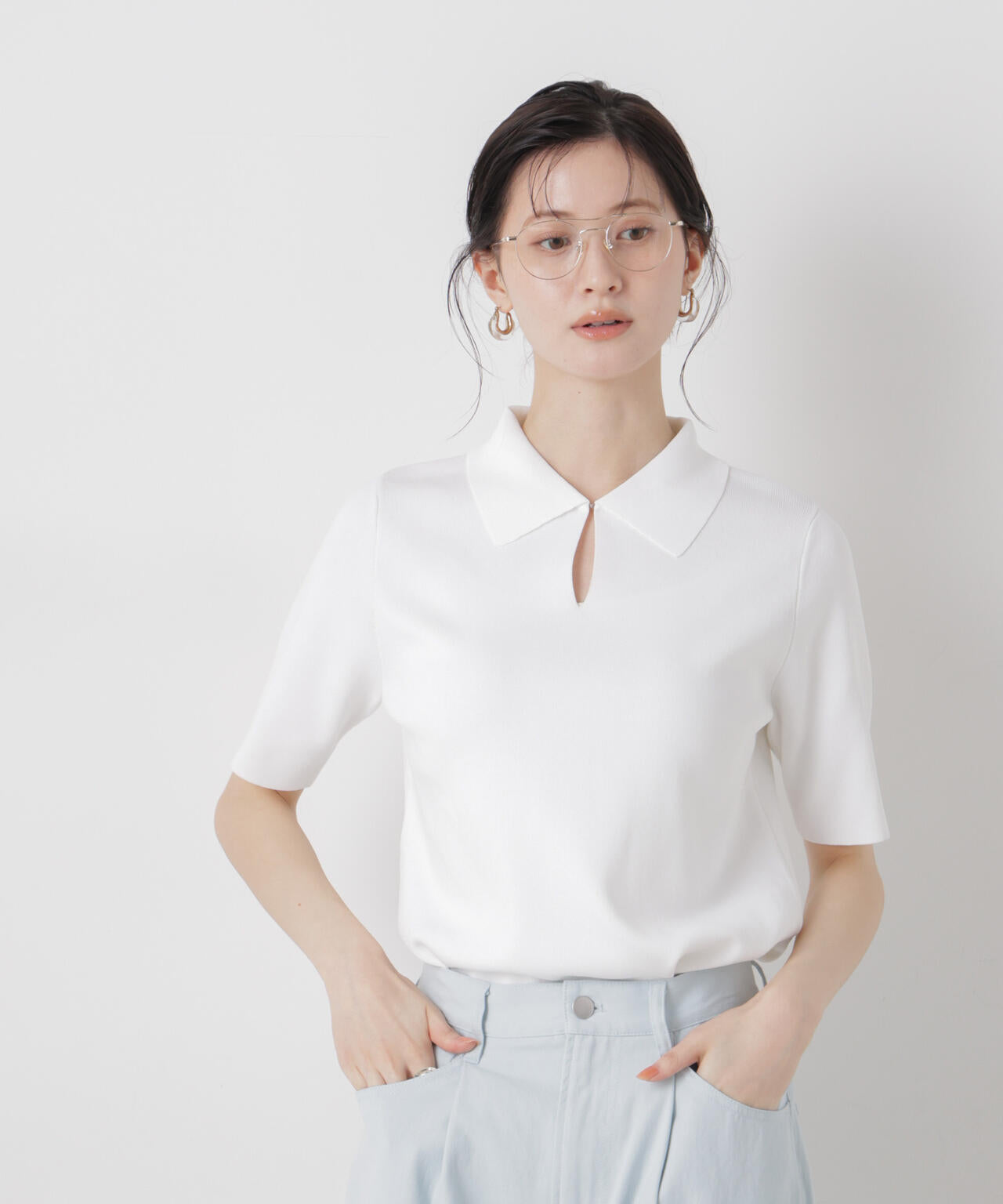 洗濯機洗い可UVカット接触冷感衿付き半袖ポロニット 6736122314