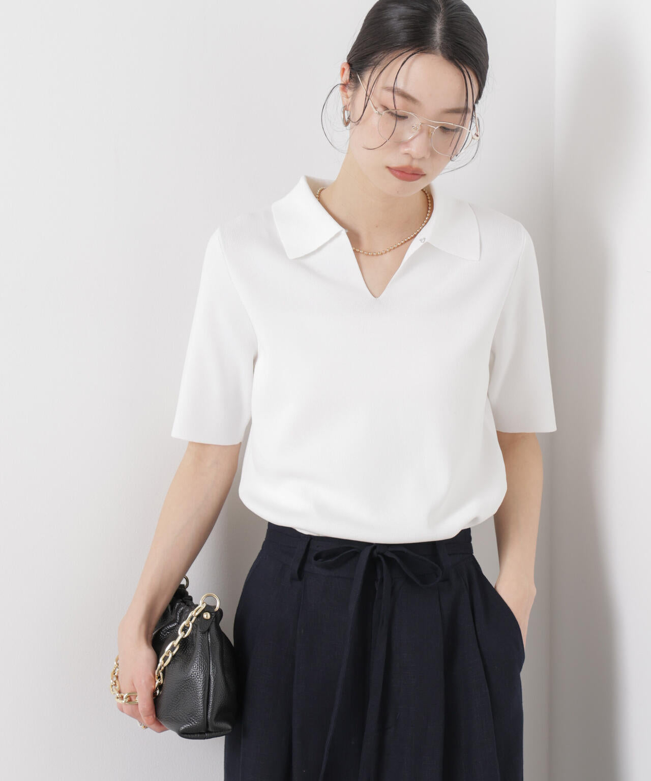 洗濯機洗い可UVカット接触冷感衿付き半袖ポロニット 6736122314