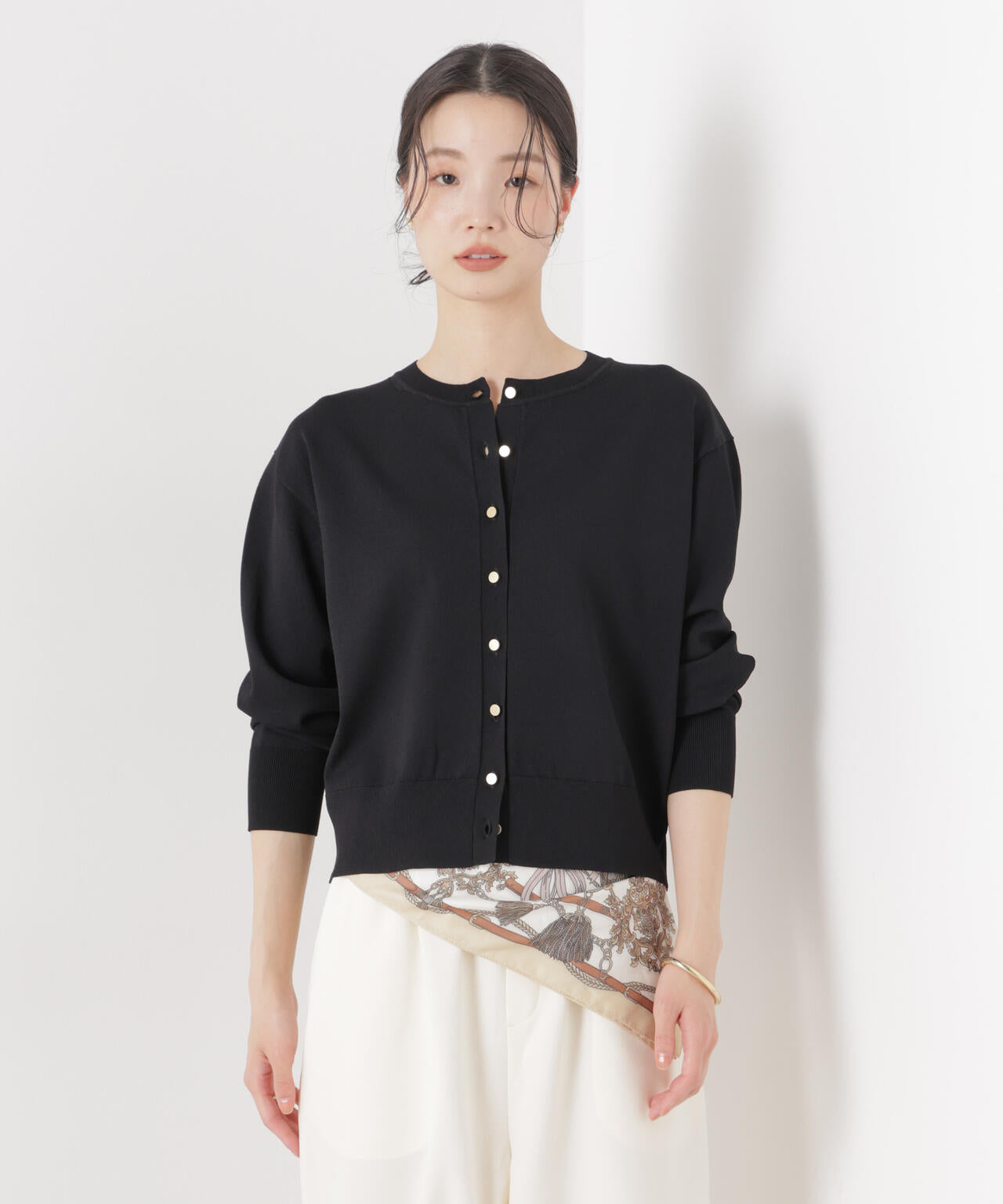 洗濯機洗い可UVカット接触冷感金ボタンクルーカーディガン 6736122316