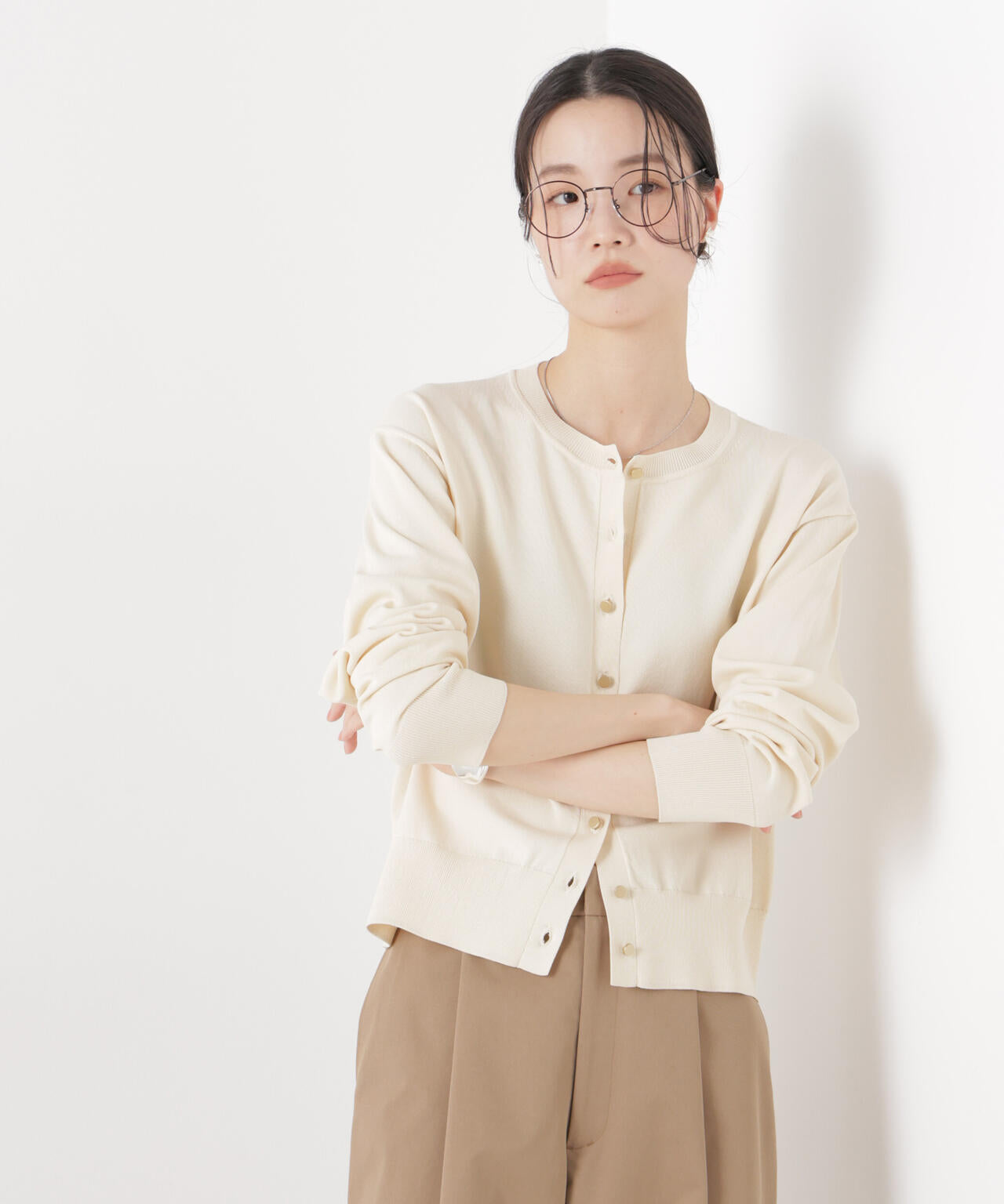 洗濯機洗い可UVカット接触冷感金ボタンクルーカーディガン 6736122316