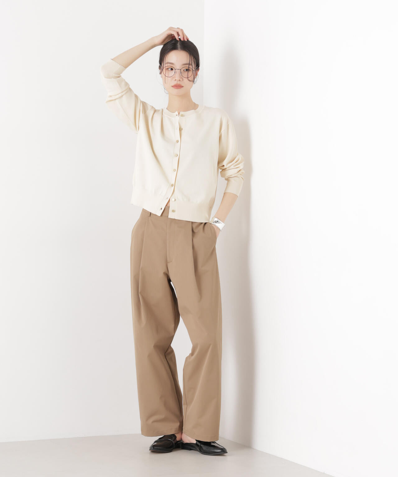 洗濯機洗い可UVカット接触冷感金ボタンクルーカーディガン 6736122316