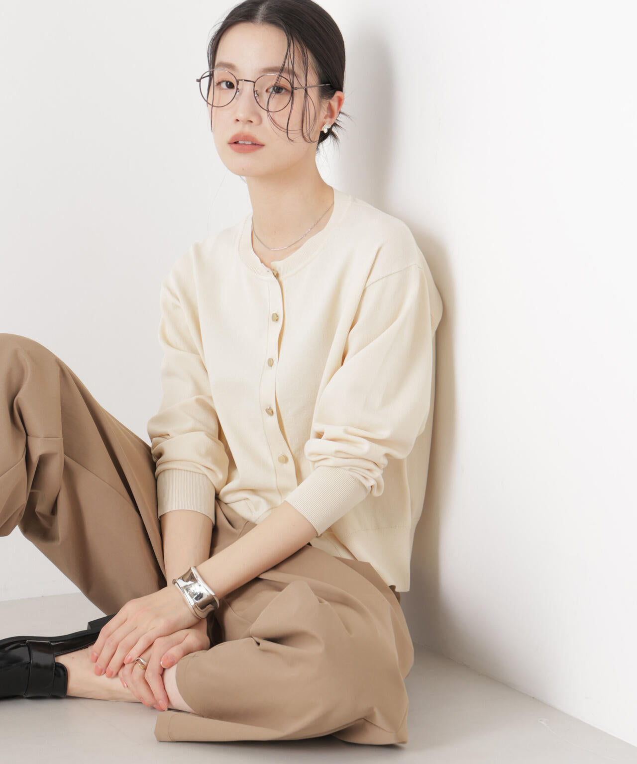 洗濯機洗い可UVカット接触冷感金ボタンクルーカーディガン 6736122316