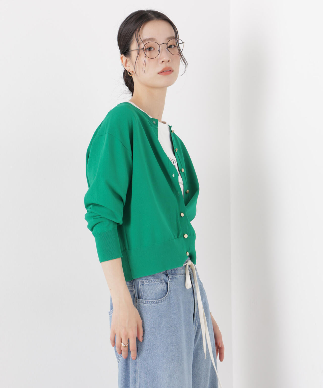 洗濯機洗い可UVカット接触冷感金ボタンクルーカーディガン 6736122316