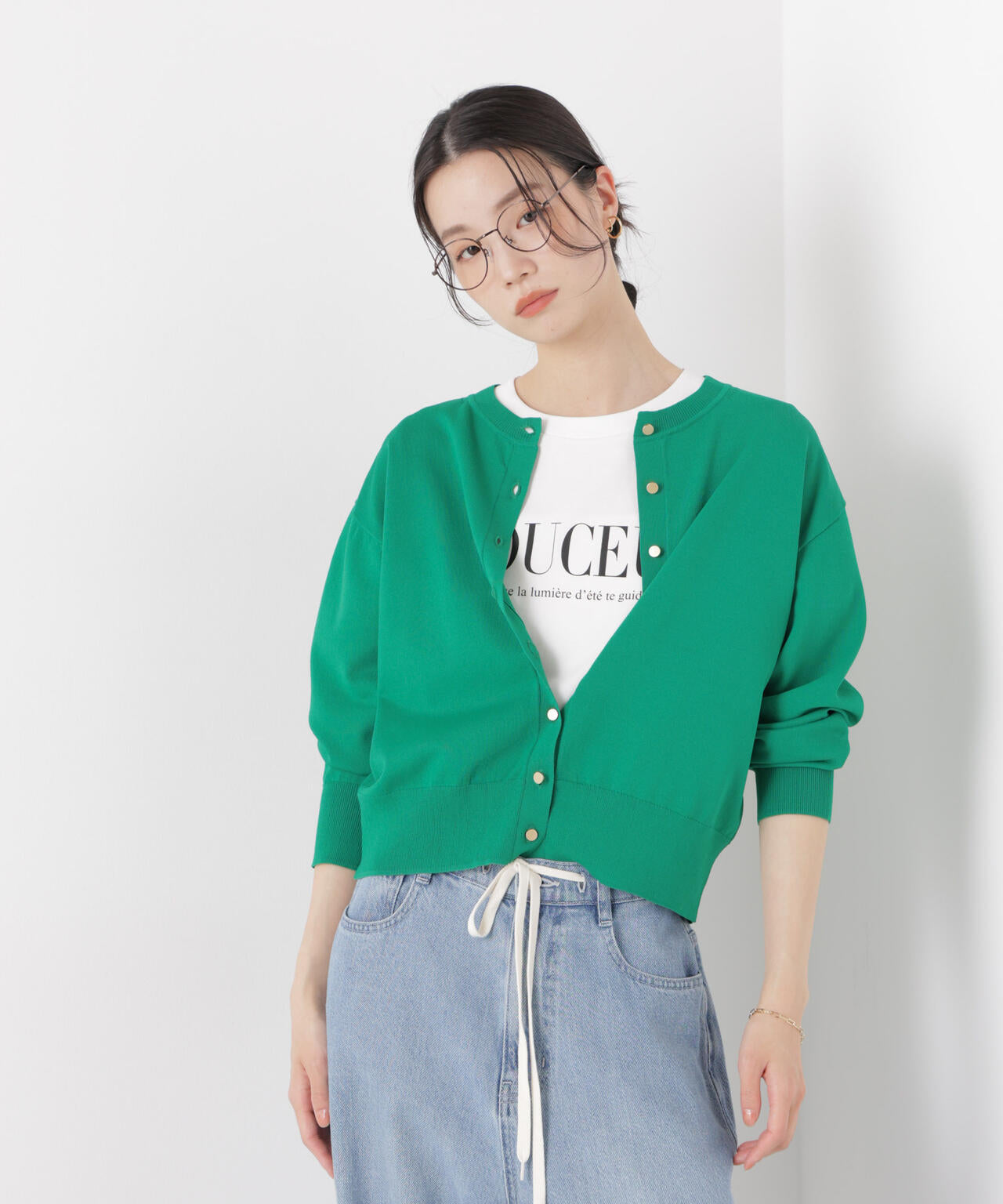 洗濯機洗い可UVカット接触冷感金ボタンクルーカーディガン 6736122316