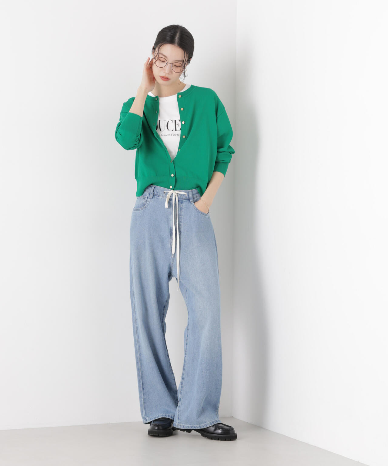 洗濯機洗い可UVカット接触冷感金ボタンクルーカーディガン 6736122316