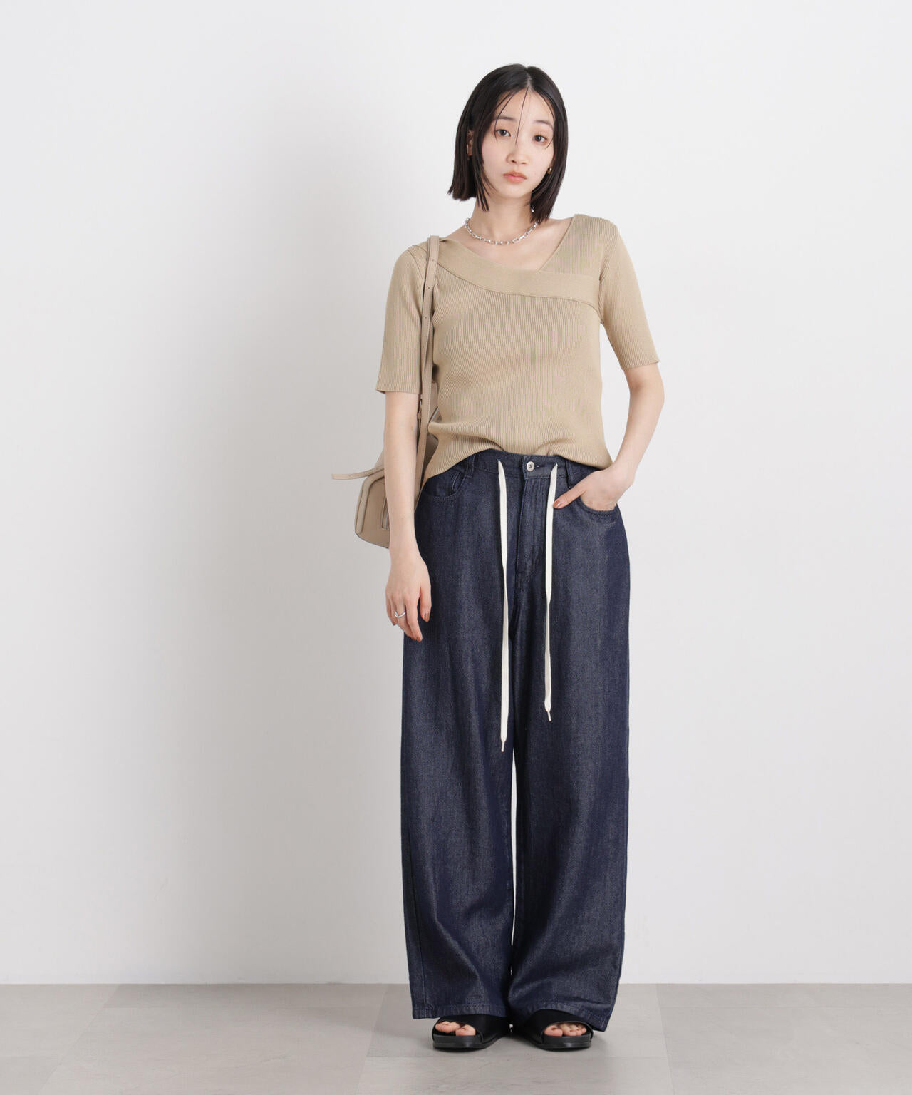 前後2way ボート & アシメネック リブニット トップス