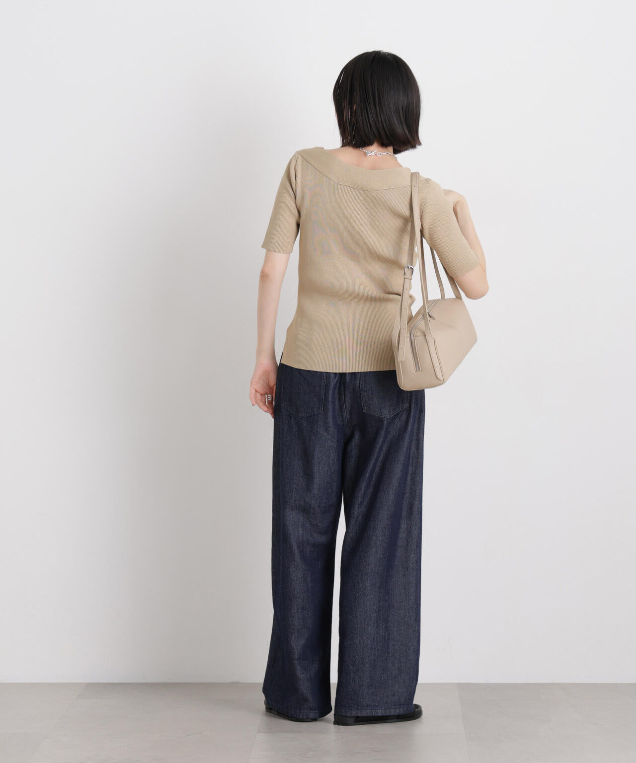 前後2way ボート & アシメネック リブニット トップス
