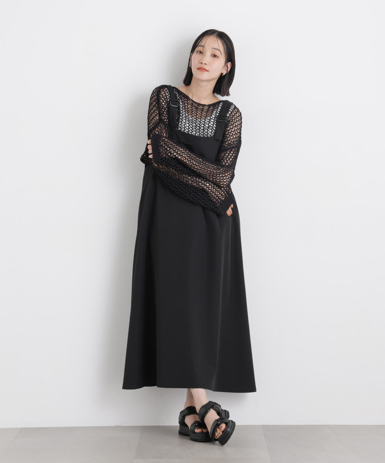 ギャルリーヴィー　コットンメッシュノースリニット　黒 ニット セーター cami layered sleeveless mesh knit /キャミ