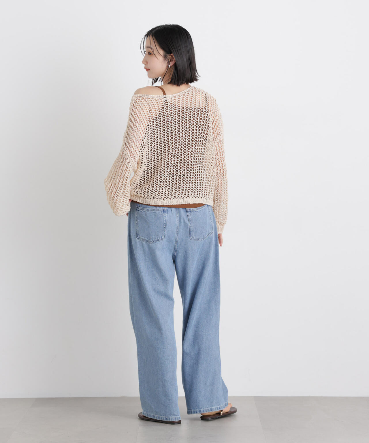 ワイドシルエット メッシュ ニット プルオーバー