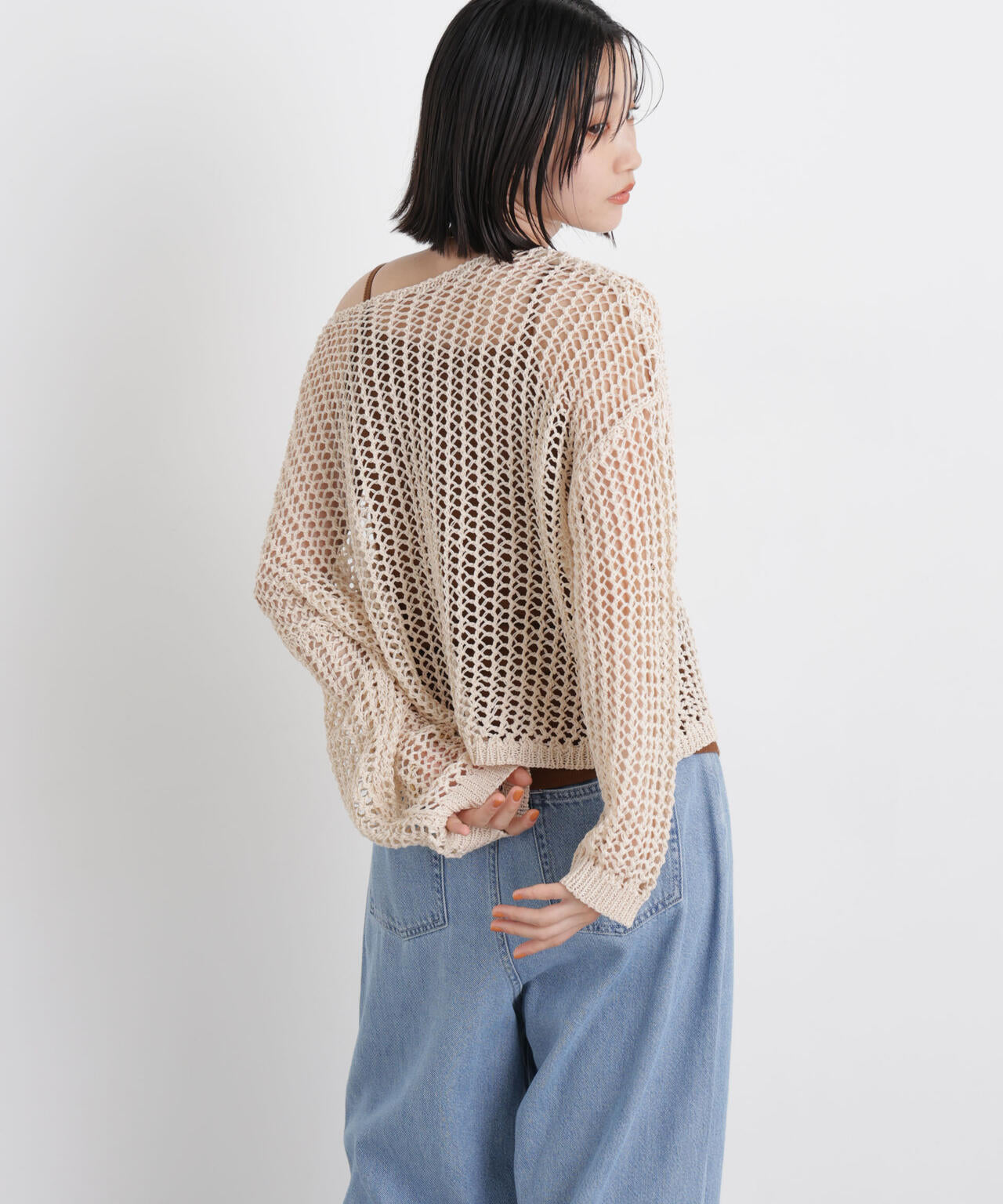 ワイドシルエットメッシュニットプルオーバー 6736122326