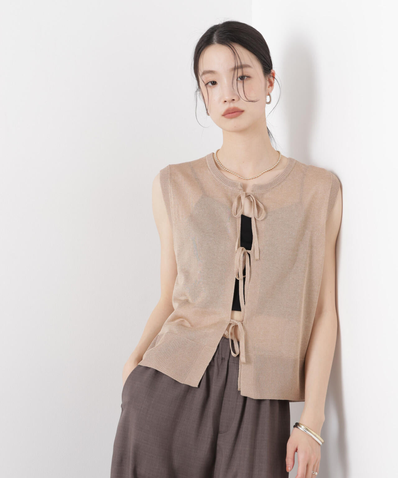 前後2wayリボンアップデザインノースリーブニット