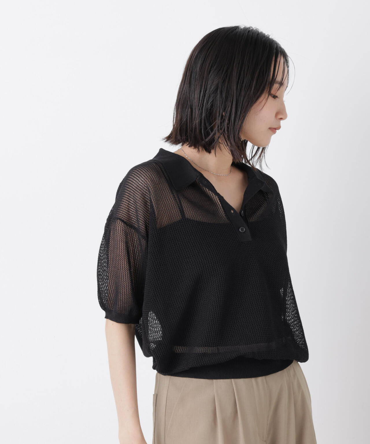 メッシュポロニットトップス 6736122335