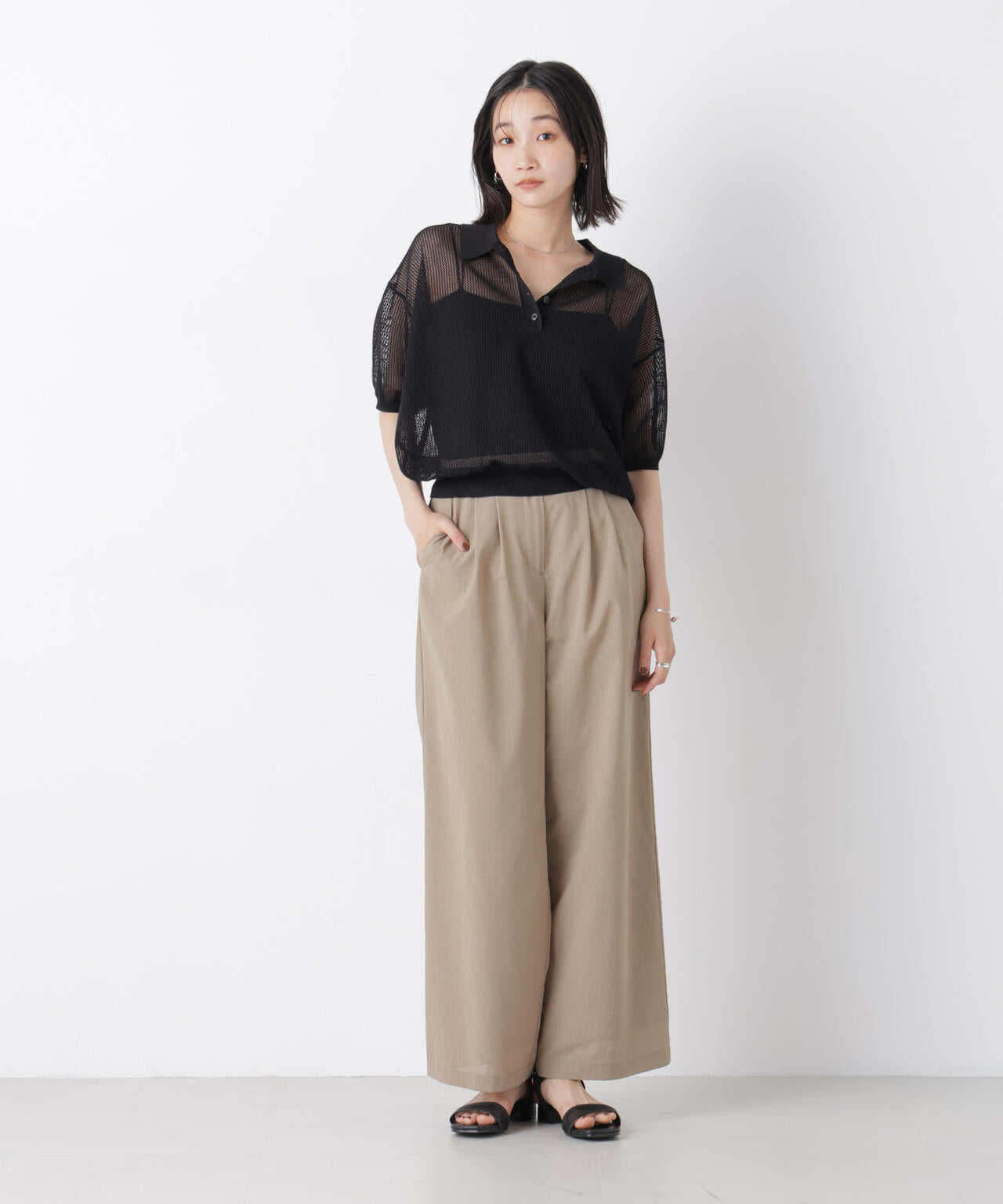 メッシュ ポロニット トップス
