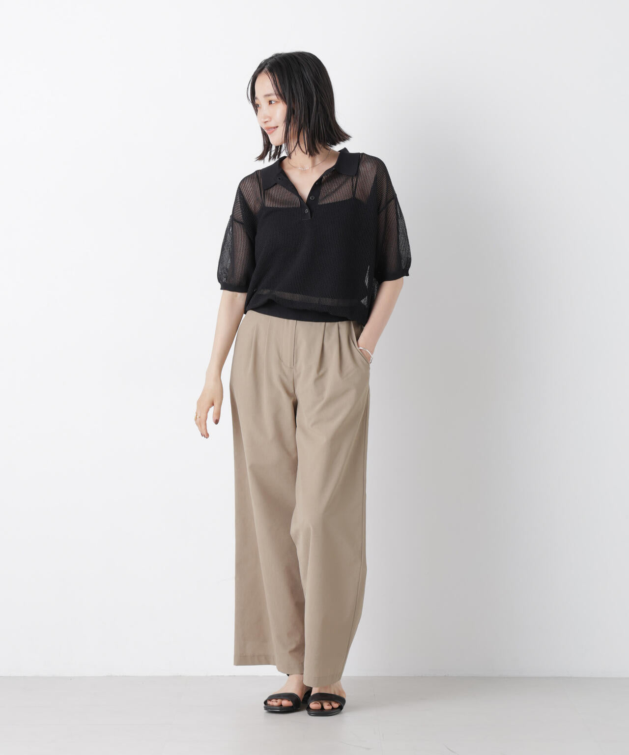 メッシュポロニットトップス 6736122335